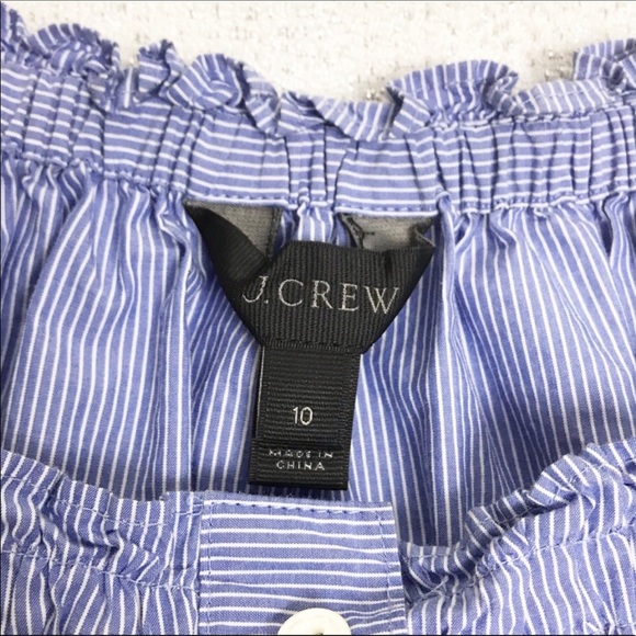 J. Crew Button Front Ruffle Pinstripe Blouse Sz 10 - Picture 4 of 7